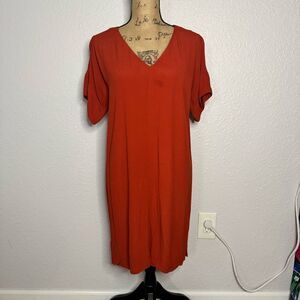 Madewell Novel Shift Dress Rust Size S Relaxed Knee Length Cap Sleeve V Neck